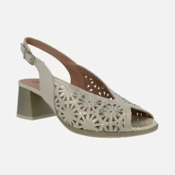 Sandalias de piel troqueladas con tacones anchos de 6 cms