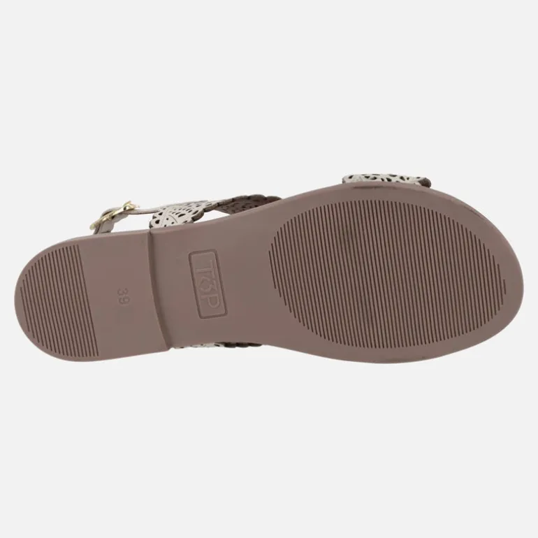 Sandalias de piel troqueladas con tira al talón