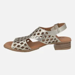 Sandalias de piel troqueladas con tacón bajo