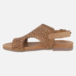 Sandalias de piel troqueladas con tira al talón
