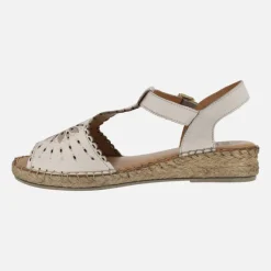 Sandalias de piel troqueladas con piso de esparto