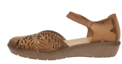 Sandalias de piel troqueladas con tira de velcro para mujer