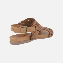 Sandalias de piel troqueladas con tira al talón