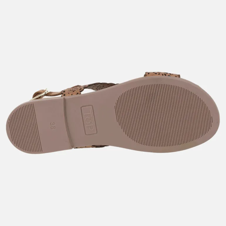 Sandalias de piel troqueladas con tira al talón