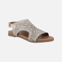 Sandalias de piel troqueladas con tira al talón