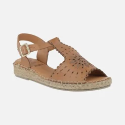 Sandalias de piel troqueladas con piso de esparto