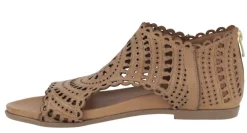 Sandalias de piel troqueladas con cremallera trasera