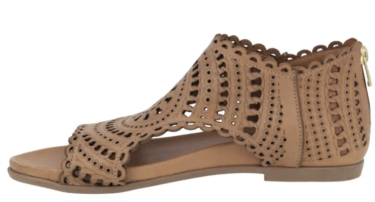 Sandalias de piel troqueladas con cremallera trasera