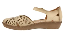 Sandalias de piel troqueladas con tira de velcro para mujer