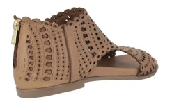 Sandalias de piel troqueladas con cremallera trasera