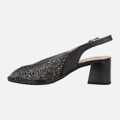 Sandalias de piel troqueladas con tacones anchos de 6 cms