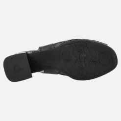 Sandalias de piel troqueladas con tacones anchos de 6 cms
