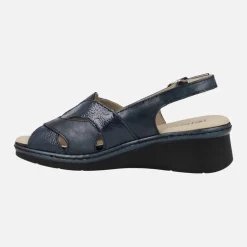 Sandalias de piel y charol azul marino con plantillas extraíbles