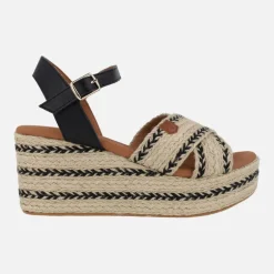 Sandalias de piel y rafia con cuña y plataforma Benijo Salem