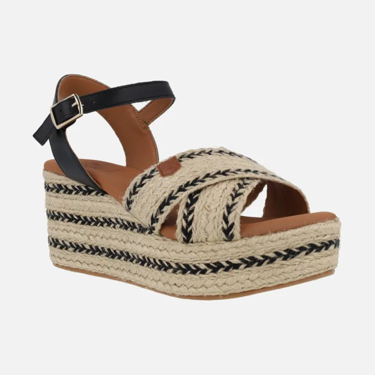 Sandalias de piel y rafia con cuña y plataforma Benijo Salem