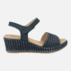 Sandalias de piel y rafia con cierre de velcro