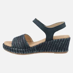 Sandalias de piel y rafia con cierre de velcro