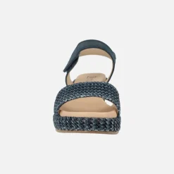 Sandalias de piel y rafia con cierre de velcro