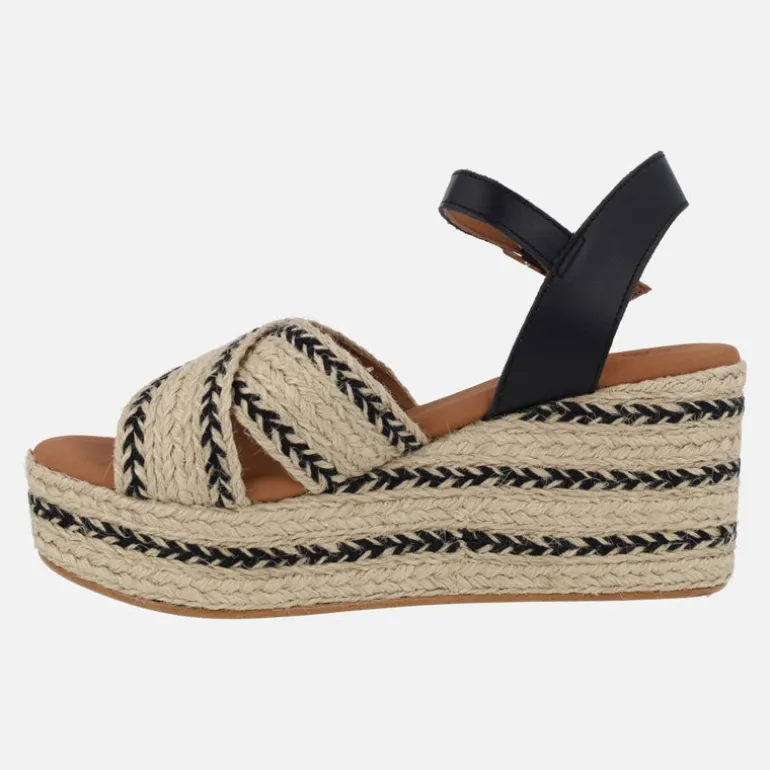Sandalias de piel y rafia con cuña y plataforma Benijo Salem