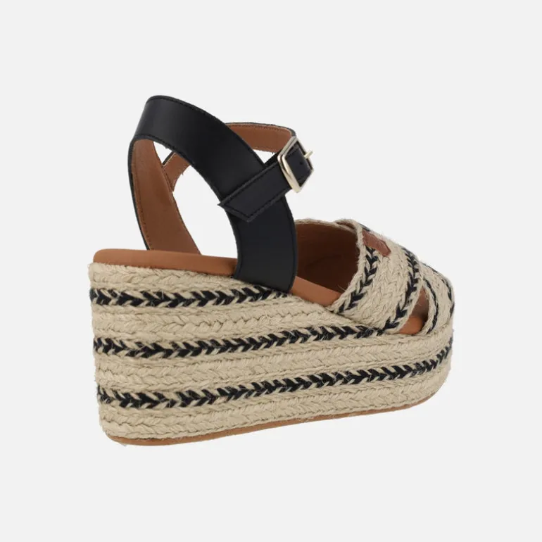 Sandalias de piel y rafia con cuña y plataforma Benijo Salem