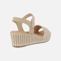 Sandalias de piel y rafia con cierre de velcro
