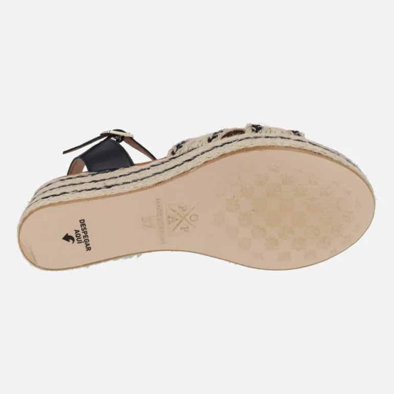 Sandalias de piel y rafia con cuña y plataforma Benijo Salem