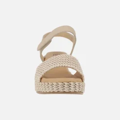 Sandalias de piel y rafia con cierre de velcro