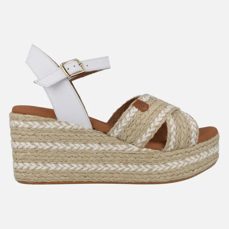 Sandalias de piel y rafia con cuña y plataforma Benijo Salem