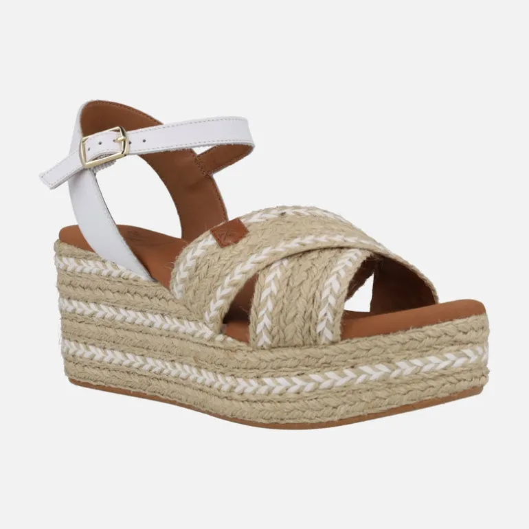 Sandalias de piel y rafia con cuña y plataforma Benijo Salem