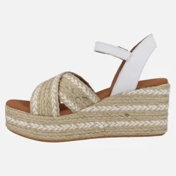Sandalias de piel y rafia con cuña y plataforma Benijo Salem