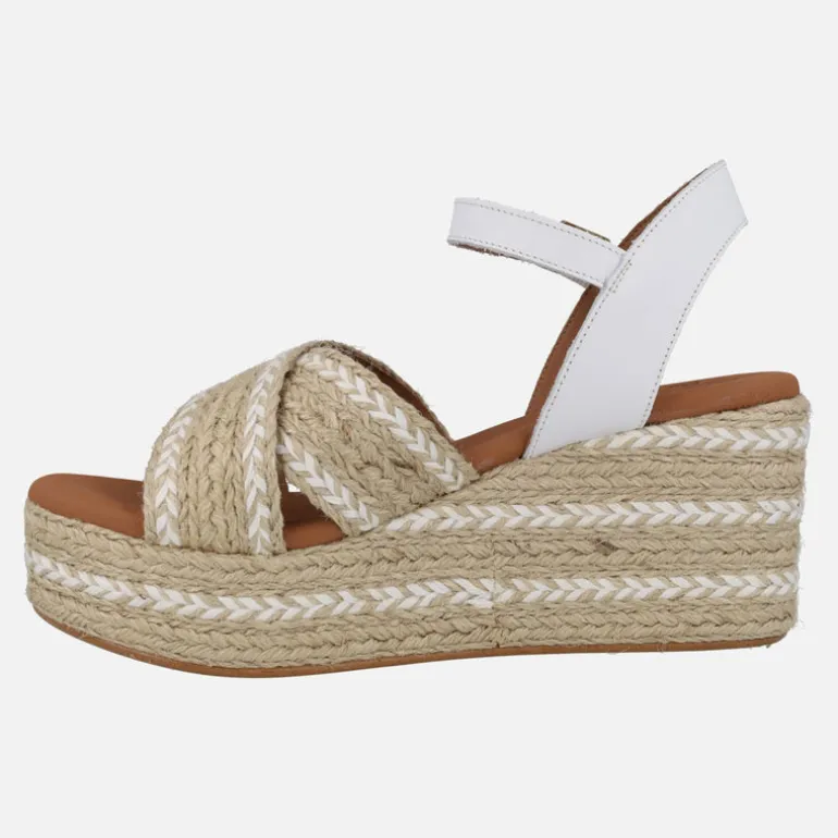 Sandalias de piel y rafia con cuña y plataforma Benijo Salem