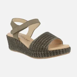 Sandalias de piel y rafia con cierre de velcro
