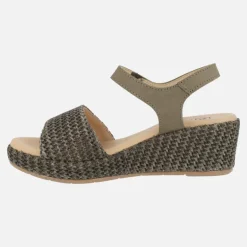 Sandalias de piel y rafia con cierre de velcro