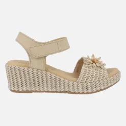 Sandalias de rafia con adorno de flor y cierre de velcro