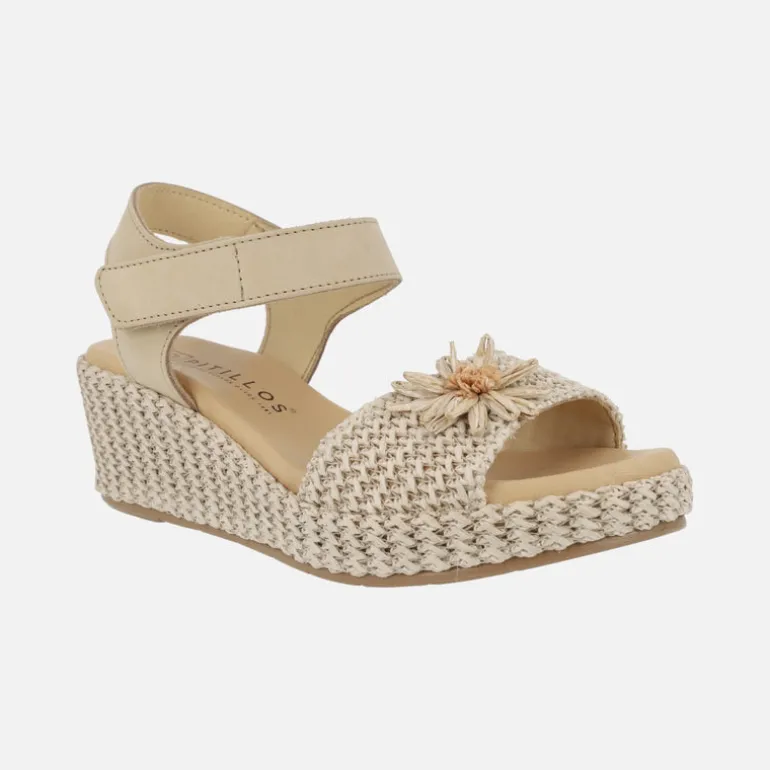 Sandalias de rafia con adorno de flor y cierre de velcro
