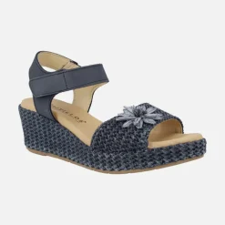Sandalias de rafia con adorno de flor y cierre de velcro