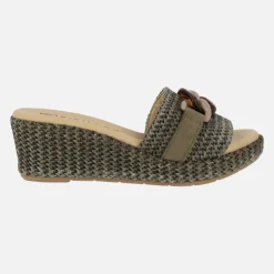 Sandalias de rafia con adorno de cadena