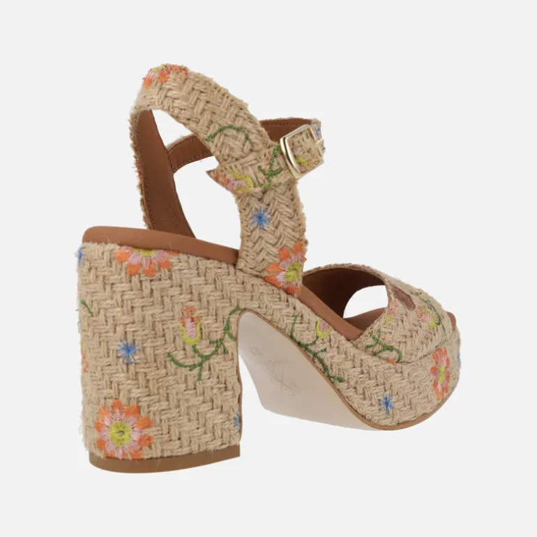 Sandalias de rafia con tacón y plataforma Marsella Flores
