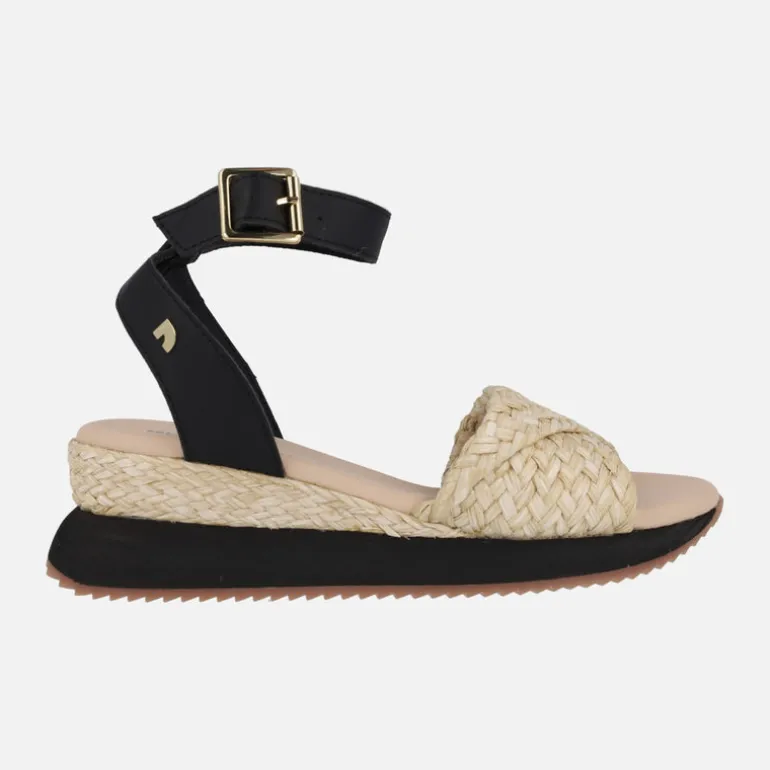 Sandalias de rafia en combinado beige y negro Mehama