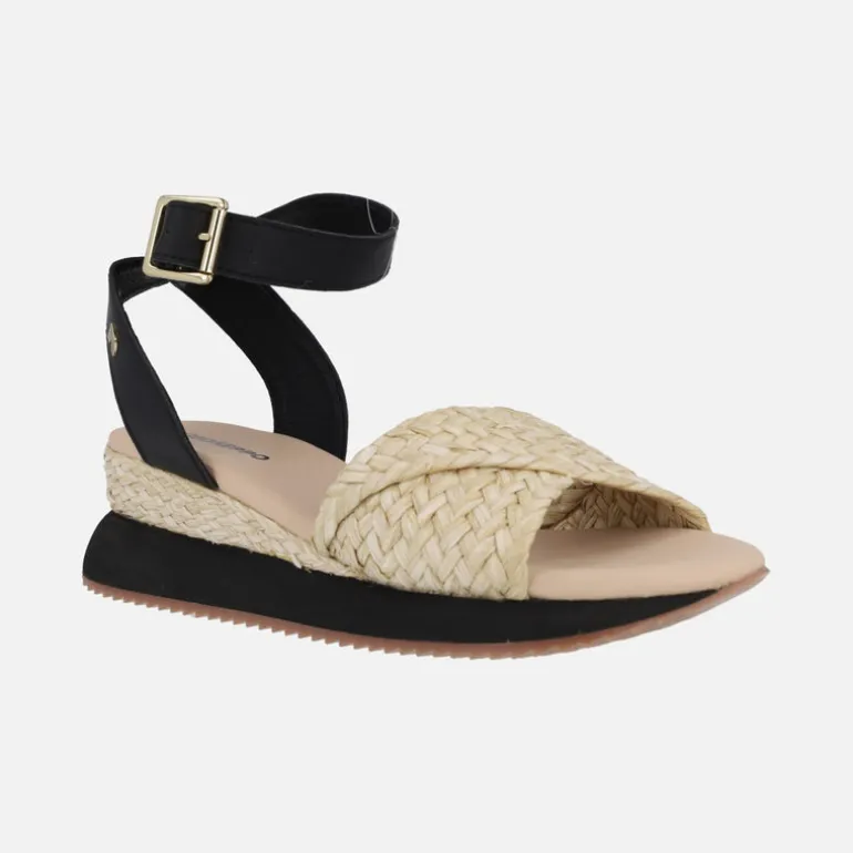 Sandalias de rafia en combinado beige y negro Mehama