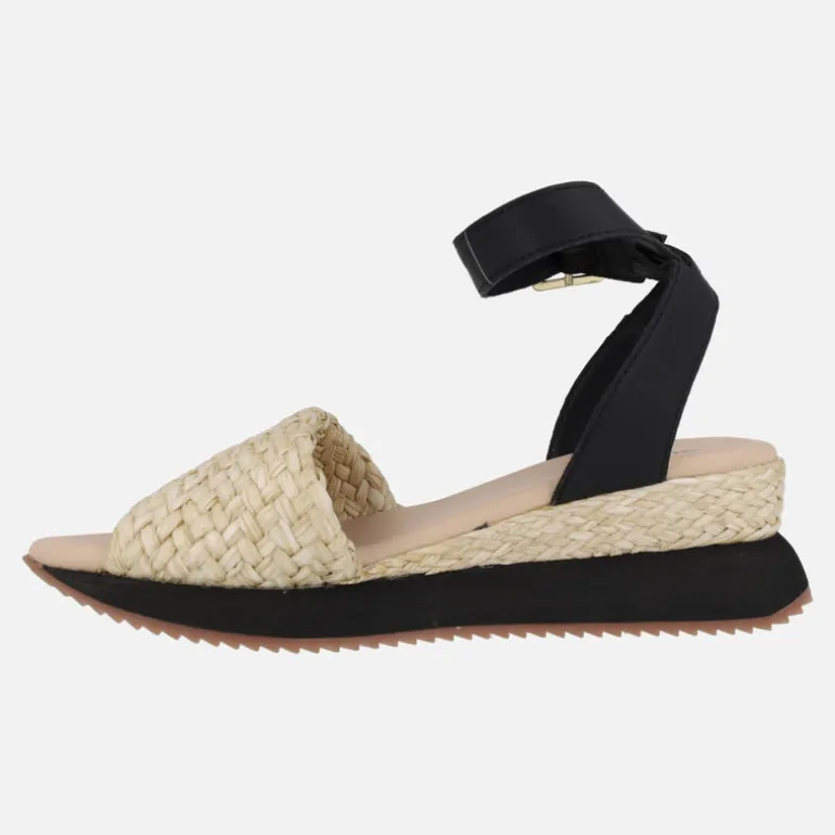 Sandalias de rafia en combinado beige y negro Mehama