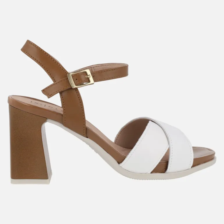 Sandalias de tacón alto en combinado blanco y cuero