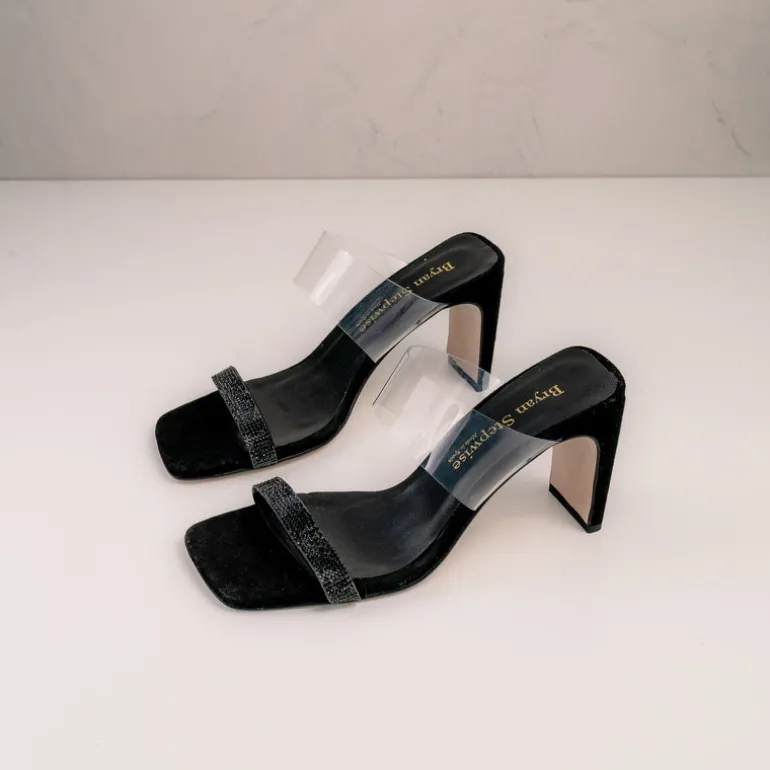 Sandalias de tacón Bet con tira de strass y banda de vinilo