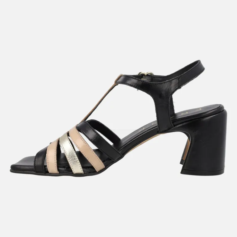 Sandalias de tacón con tiras combinadas de piel en colores