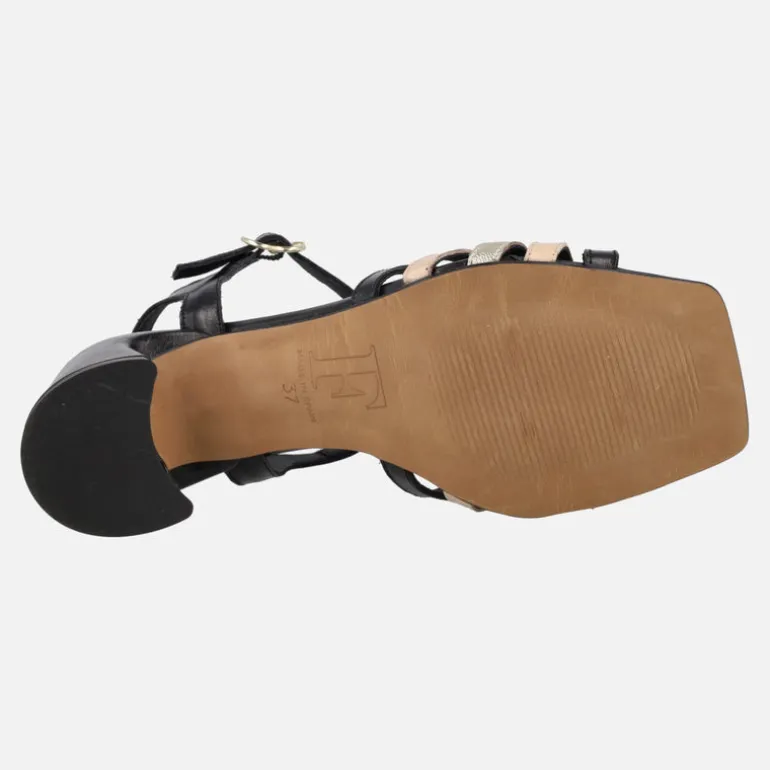 Sandalias de tacón con tiras combinadas de piel en colores