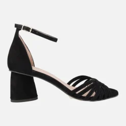 SANDALIAS DE TACÓN en ante negro PADMA CON PULSERA AL TOBILLO