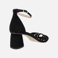 SANDALIAS DE TACÓN en ante negro PADMA CON PULSERA AL TOBILLO