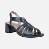 Sandalias de tacón en piel metalizada azul marino