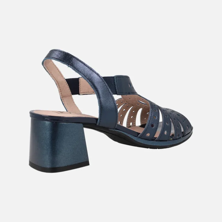 Sandalias de tacón en piel metalizada azul marino
