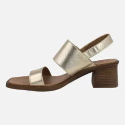 Sandalias de tacón en piel metalizada oro con cierre de velcro